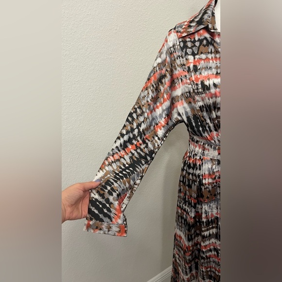 See U Soon Women's A-Line Faux Wrap Midi Dress w/Long Sleeves in Gray & Coral S - Picture 7 of 10